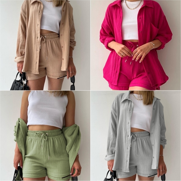 Joanna Button Up Shirt & Shorts Set - Yellow - Picture 5 of 7